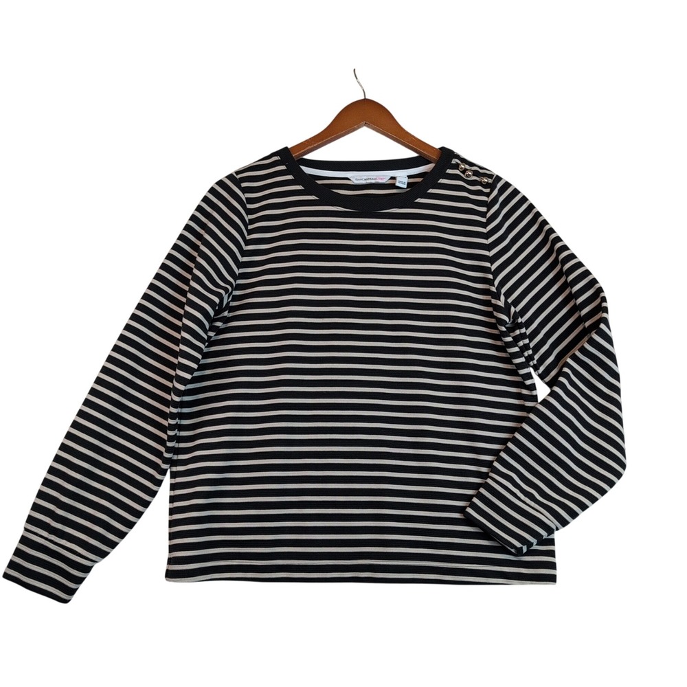 Isaac Mizrahi Wmn XS Striped Textured Knit Top Black Cream Normcore Nautical